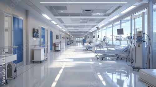 Modern hospital corridor with bright lighting © Michael