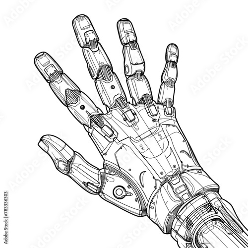 vector sketch of a mechanical arm on a white background .Generative AI