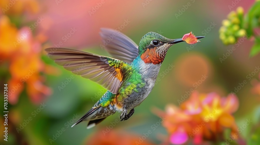 Obraz premium Hummingbird Flying Near Flower