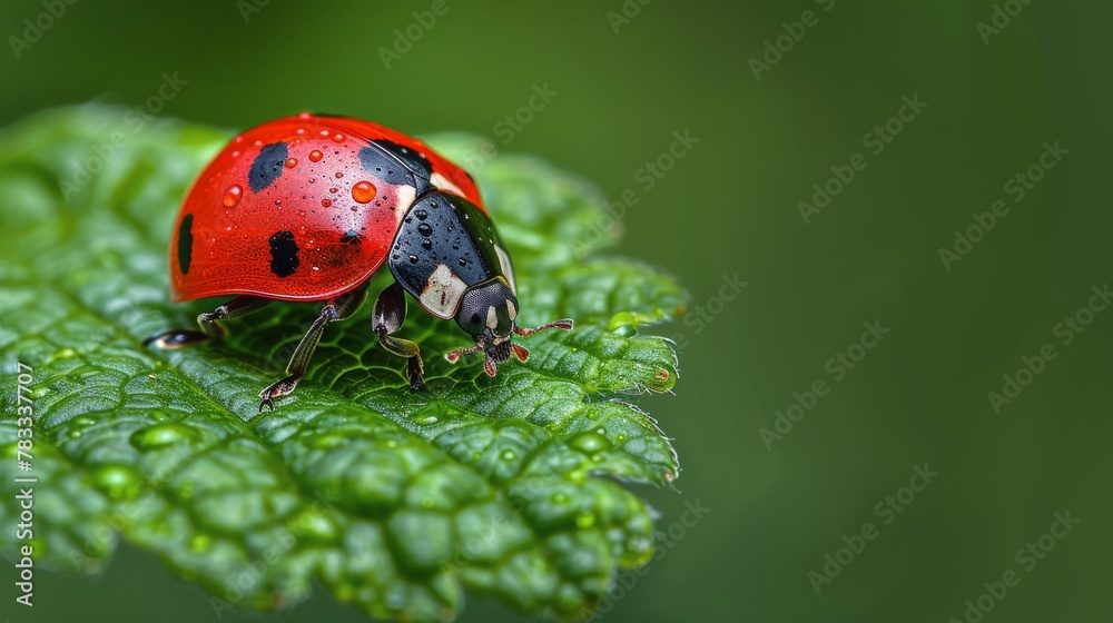 Fototapeta premium Red Ladybug on Green Leaf