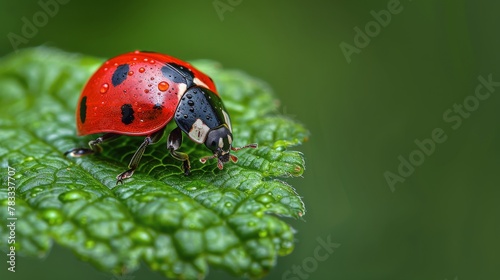 Red Ladybug on Green Leaf © ArtCookStudio