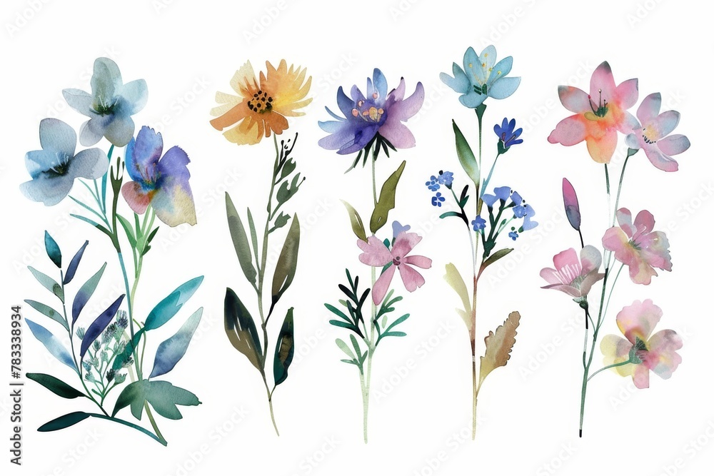 set of watercolor flowers set of watercolor flowers