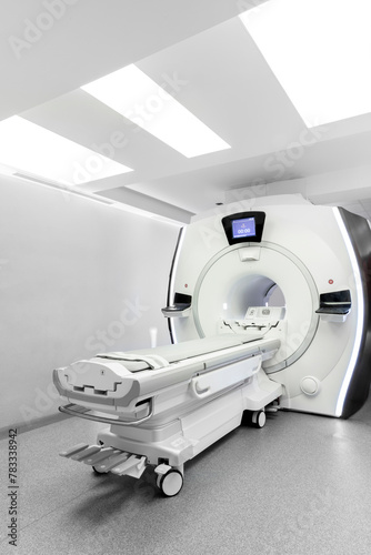 Medical CT or MRI or PET Scan Standing in the Modern Hospital Laboratory. CT Scanner, Pet Scanner in hospital in radiography center. MRI machine for magnetic resonance imaging in hospital radiology 
