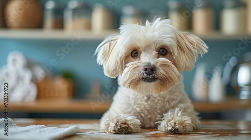 Brown and White Dog Sitting on Top of Wooden Floor