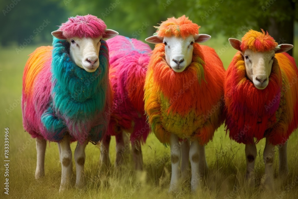 Fototapeta premium A lot of Colored sheep's. 