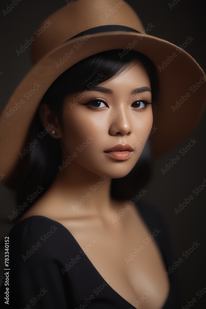 An Asian woman wearing a hat poses for a picture An Asian woman wearing a hat poses for a picture