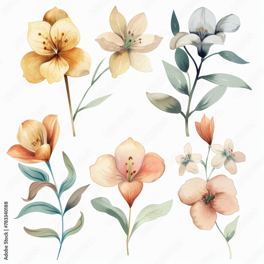 set of watercolor flowers