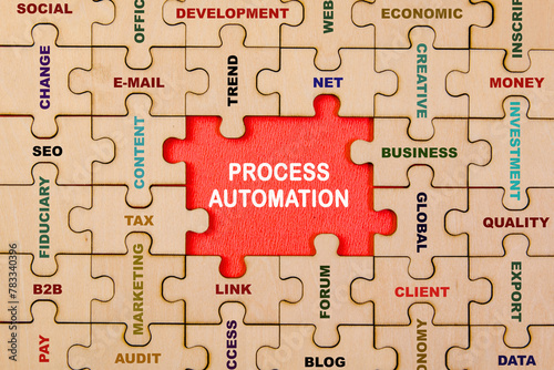 Puzzle pieces with word Process Automation Business concept image photo