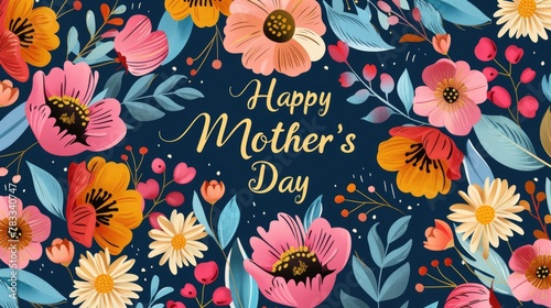 Colorful flowers and leaves with  "Happy Mother's Day" text © netrun78