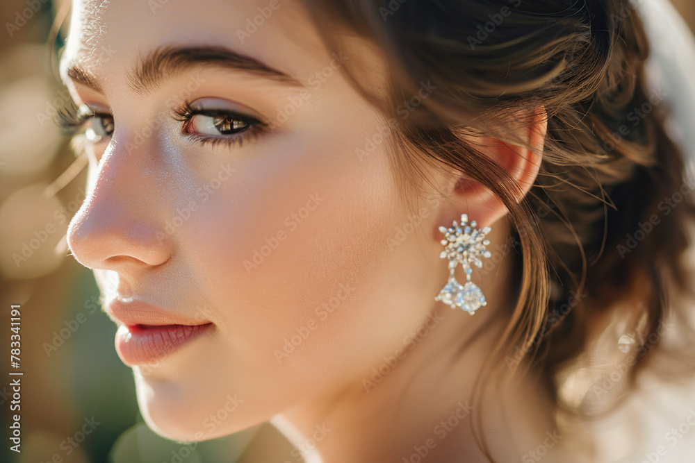 Young woman with drop diamond earrings