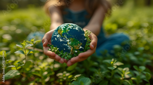 Child holding a small planet earth for World Earth Day - Save the planet - environmentalism - conservation - nature