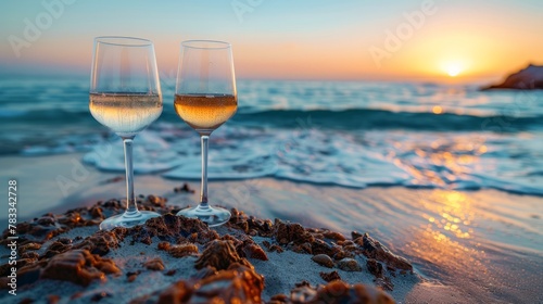 Two Glasses of Wine on Beach