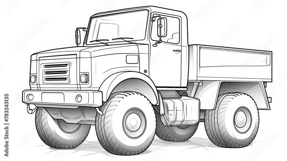 Logistics concept with dump truck - for hand coloring.