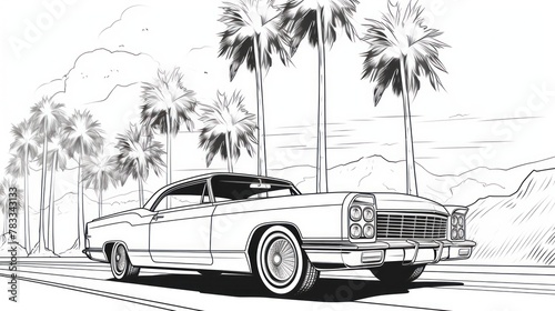Vintage auto drawing for creative coloring - transportation, model, and the art of creative decoration.