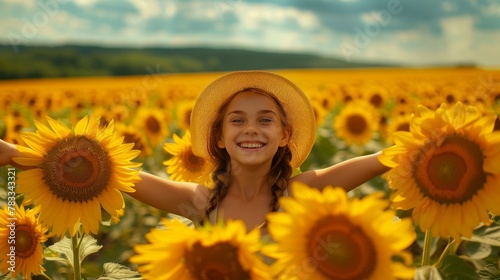 Large Sunflower in Field of Sunflowers