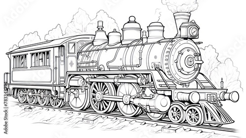 Retro transit doodle: Coloring picture featuring an old locomotive, a nostalgic journey into the past.