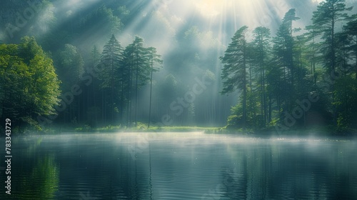 Water Body Surrounded by Trees and Fog