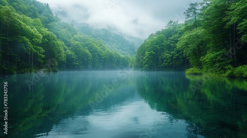 A Large Body of Water Surrounded by Trees © olegganko