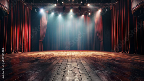 Theater stage with red curtain photo