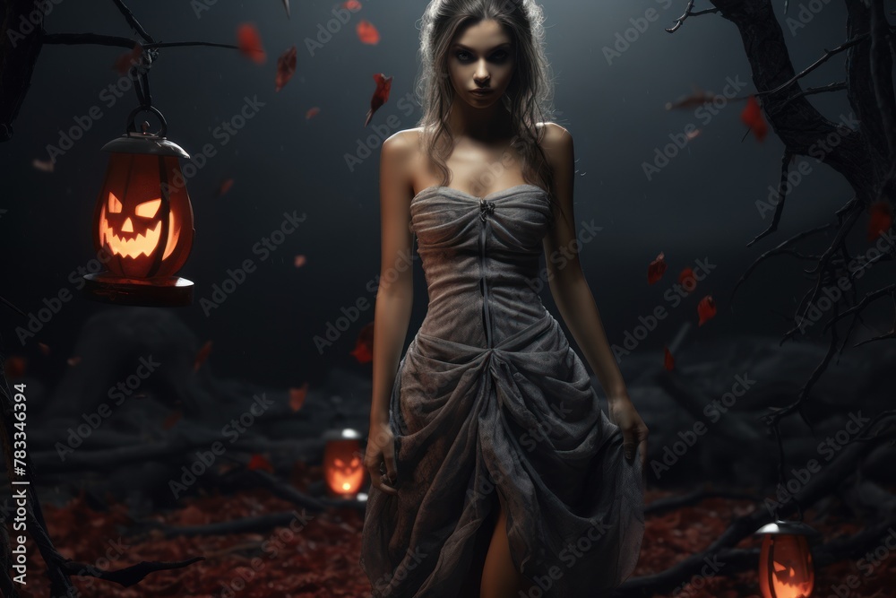 Attractive sorceress with dark beauty, portraying the concept of horror and fantasy on a creepy Halloween night. Attractive sorceress with dark beauty, portraying the concept of horror and fantasy on a creepy Halloween night.