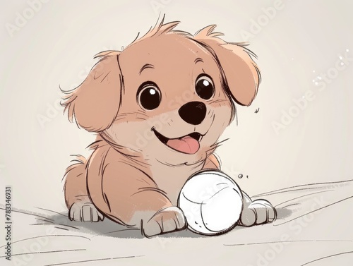 A cartoon dog is playing with a ball.