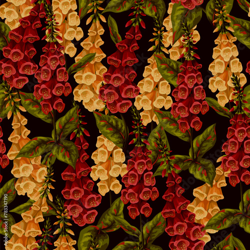 Seamless pattern with foxglove flowers. Vector.