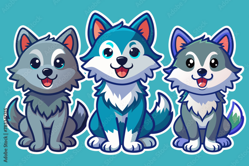 Set of stickers with cute Wolf cubs, funny icons, all Wolfs individually, vector Set of stickers with cute Wolf cubs, funny icons, all Wolfs individually, vector