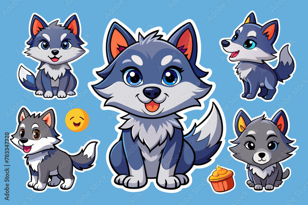 Set of stickers with cute Wolf cubs, funny icons, all Wolfs individually, vector Set of stickers with cute Wolf cubs, funny icons, all Wolfs individually, vector