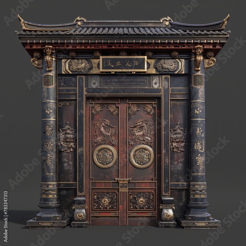 ornate traditional chinese gate with golden and red accents 3d illustration