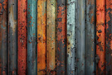 Multicolored distressed metal corrugated sheets. Urban grunge texture for creative background and design