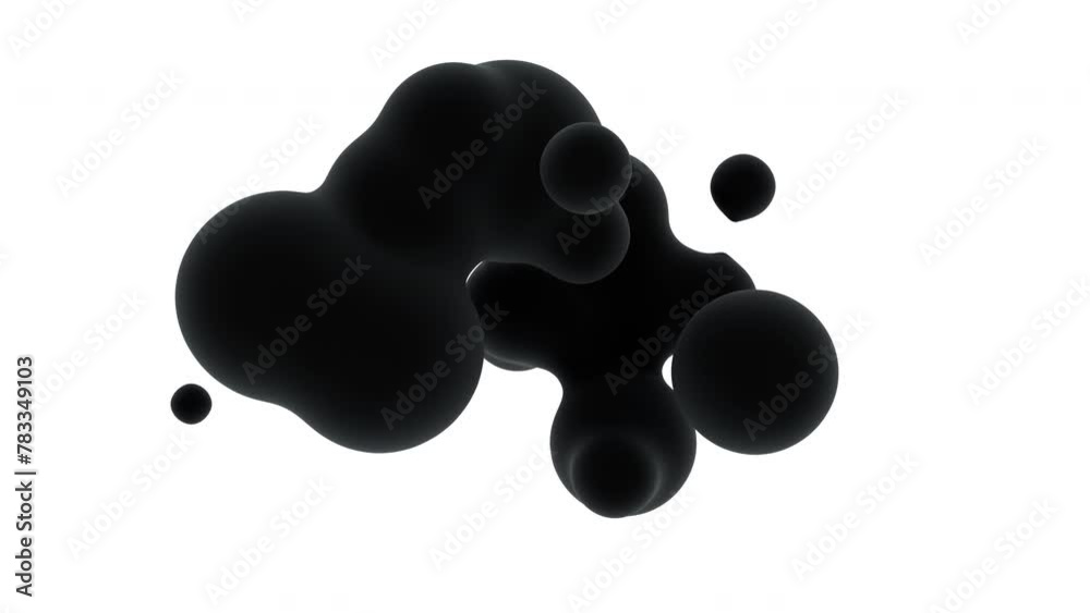 3D animation of abstract volume liquid object. Abstract morph matte black liquid form on white background. 4k seamless loop animated template
