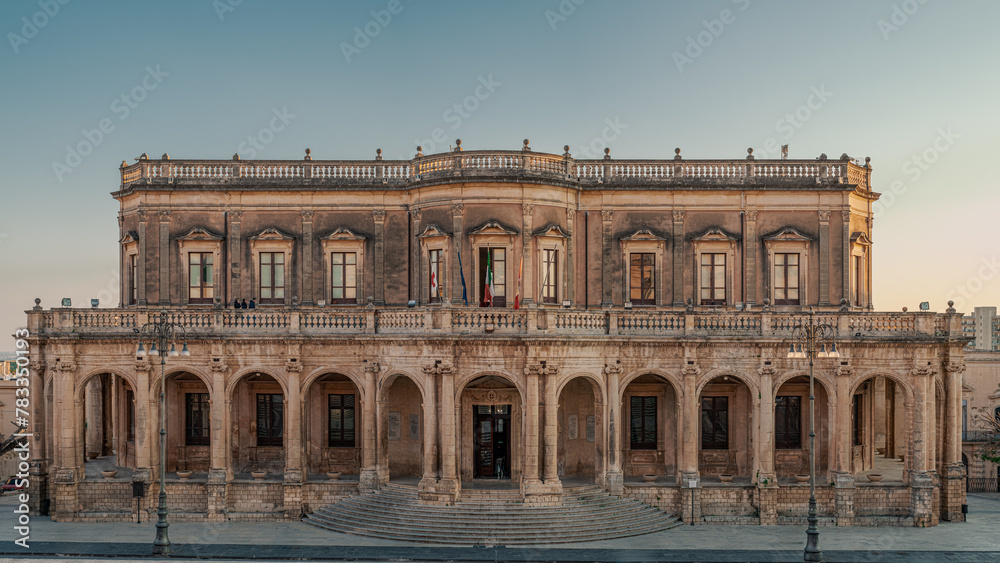Palazzo Ducezio, seat of the municipal assembly and town hall of the baroque city of Noto, province of Syracuse, Sicily, Italy Palazzo Ducezio, seat of the municipal assembly and town hall of the baroque city of Noto, province of Syracuse, Sicily, Italy