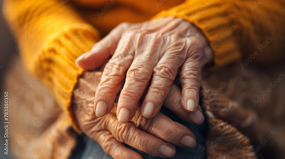 Fototapeta premium Hands of an elderly woman, closeup, taking care and providing support