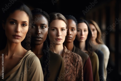 Cultural Synthesis: A Captivating Portrait featuring Women of Different Ethnicities Against a Dark Background.