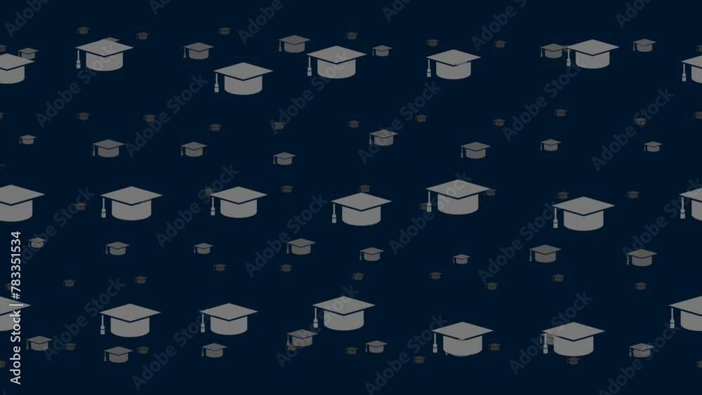 Square academic cap symbols float horizontally from left to right ...