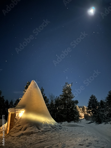 igloo at night in winter