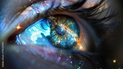 Close up of persons eye with stars background