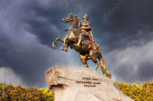 The equestrian monument of Russian emperor Peter the Great, known as The Bronze Horseman in St. Petersburg, Russia