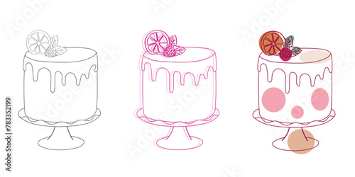 Three distinct cakes, each showcasing different flavors and designs, are displayed against a clean white backdrop. The cakes vary in size, shape, and toppings, creating a visually appealing contrast
