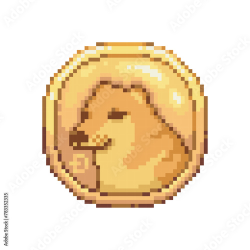 Coin with the face of a dog, pixel art meme