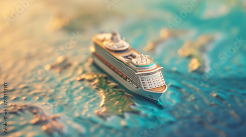 Miniature Ship on Textured Tropical Map 