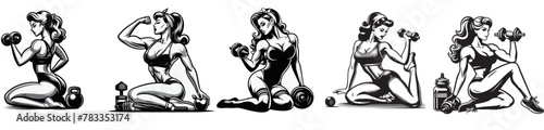 pin up fitness babes vector collection