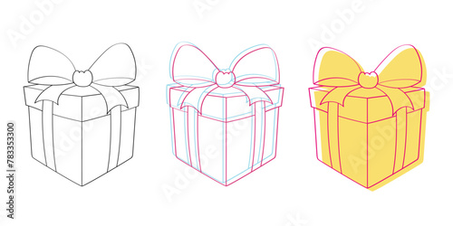 Three boxes in different colors each adorned with a decorative bow on top