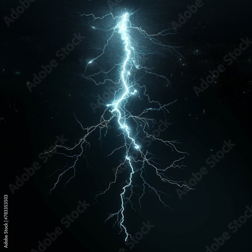 Powerful lightning bolt striking across night sky
