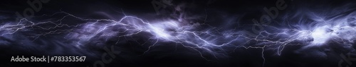 Intense lightning flashes in dark stormy night photo