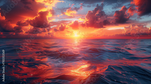 A beautiful sunset over the ocean with the sun setting in the water © ART IS AN EXPLOSION.