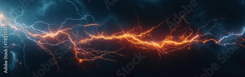 Intense lightning storm in dark sky photo