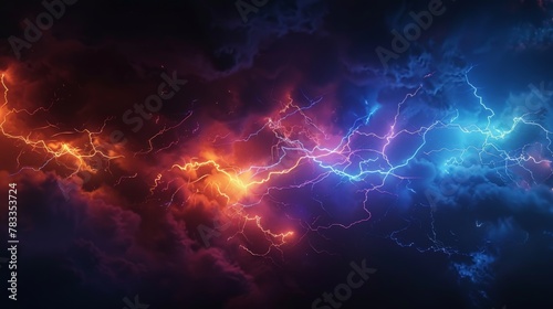 Group of lightning strikes in the night sky