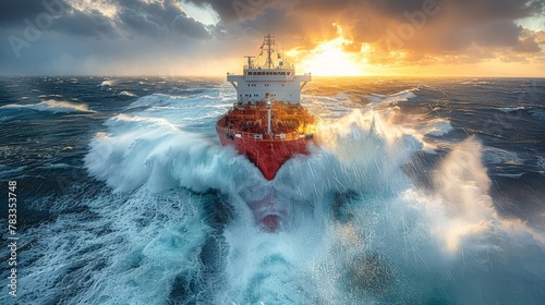 Large Ship Sails Across Vast Ocean