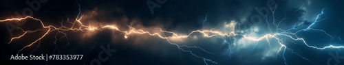 Intense lightning storm on black background photo